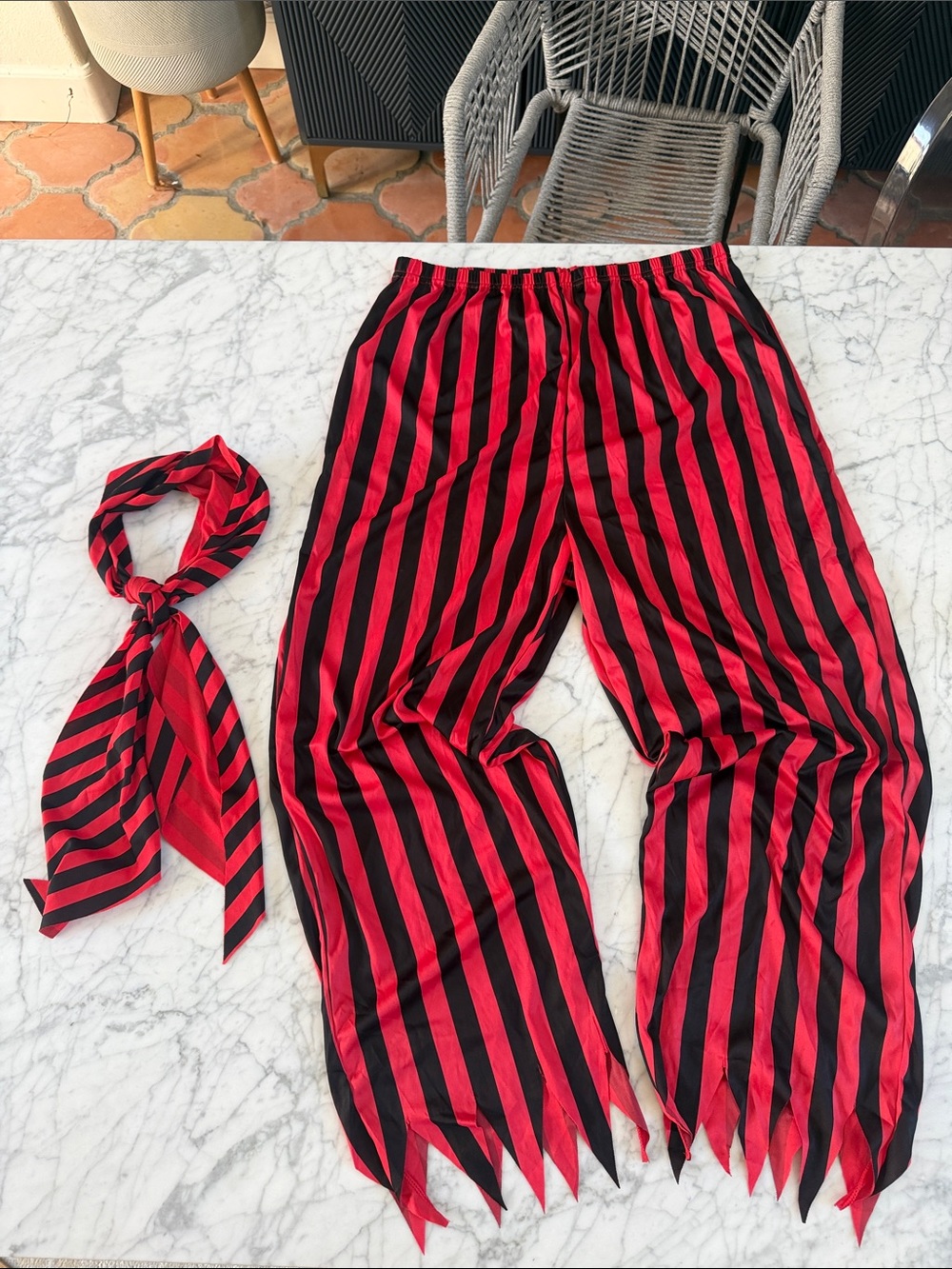 Women’s Sz M/L Pirate Striped Costume Pants Head Scarf